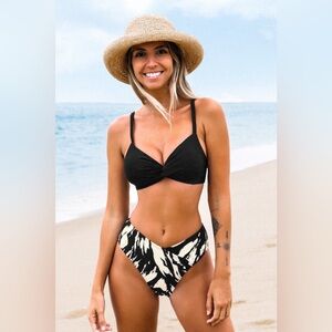 Whimsical strokes twisted front bralette and cheeky bikini set